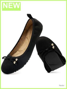 Faux Leather Ballet Flats for Women - Slip-On with Memory Foam Cushioning,
